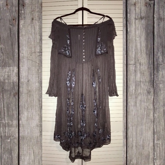 NWT Free People Sheer Embroidered Tunic Grey - Picture 1 of 3
